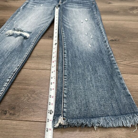 Risen High Rise Crop Boot Cut Fray Blue Jeans‎ Size 28 - Picture 12 of 14